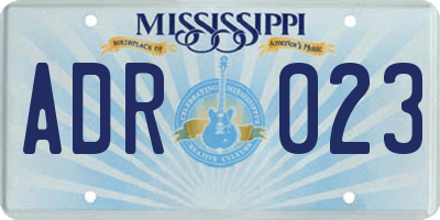 MS license plate ADR023