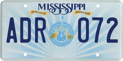 MS license plate ADR072