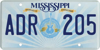 MS license plate ADR205
