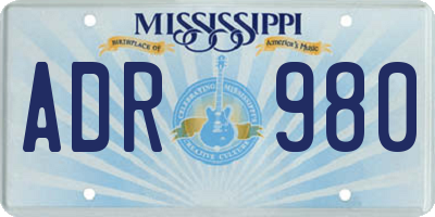 MS license plate ADR980