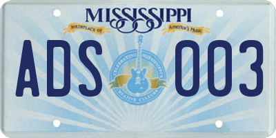 MS license plate ADS003