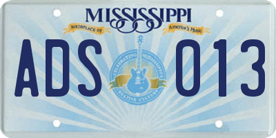 MS license plate ADS013
