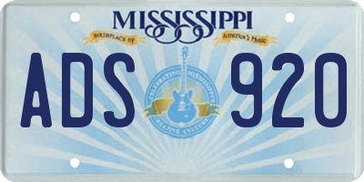 MS license plate ADS920