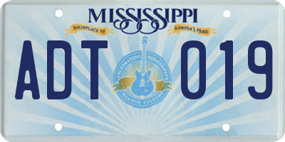 MS license plate ADT019