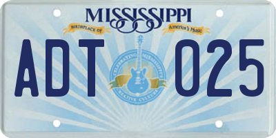 MS license plate ADT025