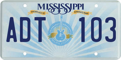 MS license plate ADT103