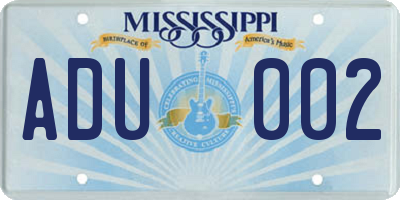 MS license plate ADU002