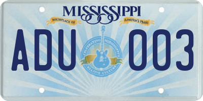 MS license plate ADU003