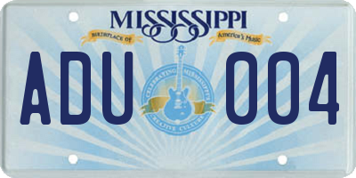 MS license plate ADU004