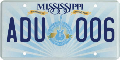 MS license plate ADU006
