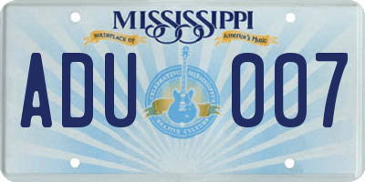 MS license plate ADU007