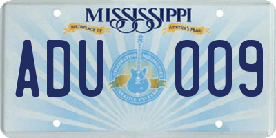 MS license plate ADU009