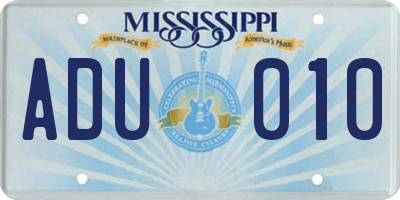 MS license plate ADU010