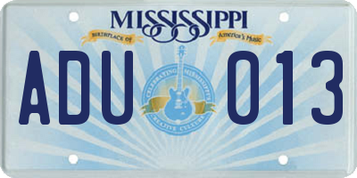 MS license plate ADU013