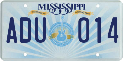 MS license plate ADU014