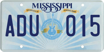 MS license plate ADU015
