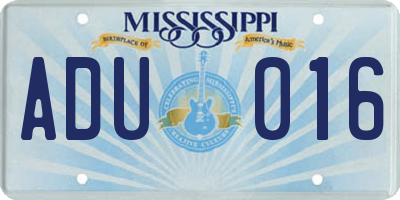 MS license plate ADU016