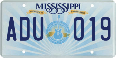 MS license plate ADU019