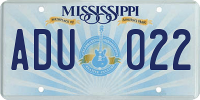 MS license plate ADU022