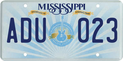 MS license plate ADU023