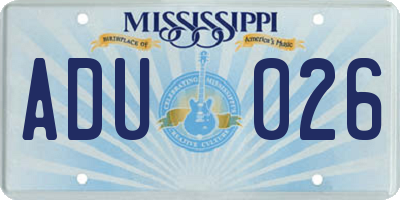 MS license plate ADU026