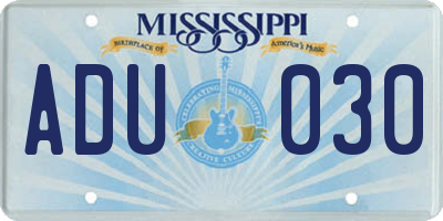 MS license plate ADU030