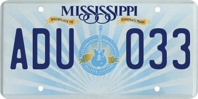 MS license plate ADU033