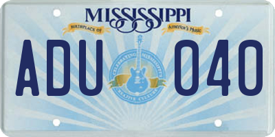 MS license plate ADU040