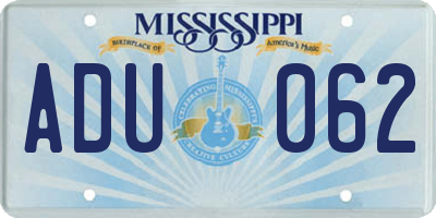 MS license plate ADU062