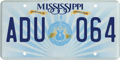 MS license plate ADU064