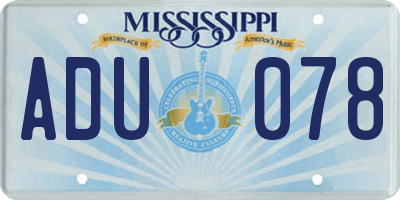 MS license plate ADU078