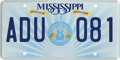 MS license plate ADU081