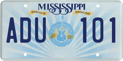 MS license plate ADU101