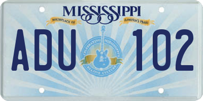 MS license plate ADU102