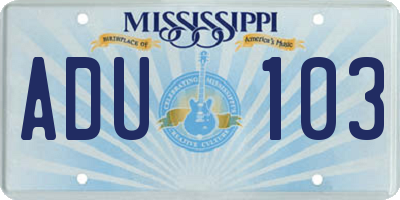 MS license plate ADU103