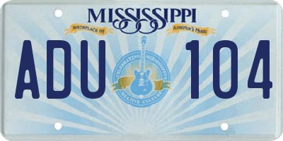 MS license plate ADU104