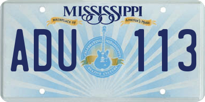 MS license plate ADU113