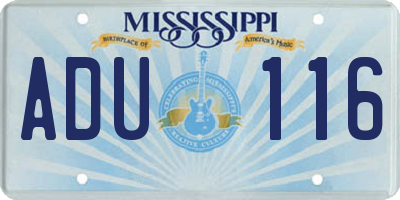 MS license plate ADU116