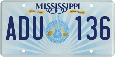 MS license plate ADU136