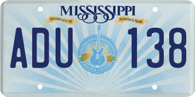 MS license plate ADU138