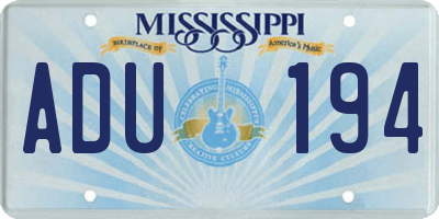 MS license plate ADU194