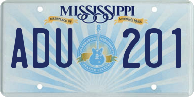 MS license plate ADU201