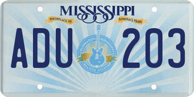 MS license plate ADU203