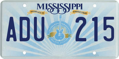 MS license plate ADU215