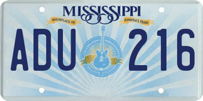 MS license plate ADU216