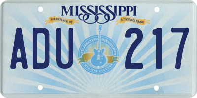 MS license plate ADU217
