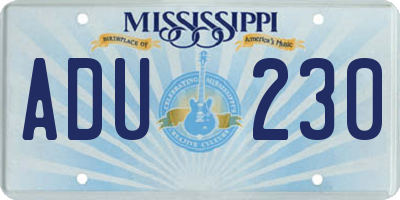 MS license plate ADU230