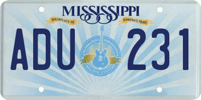 MS license plate ADU231