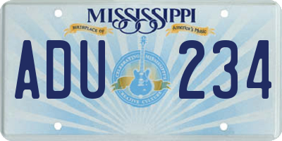 MS license plate ADU234