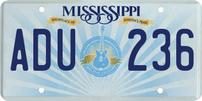 MS license plate ADU236